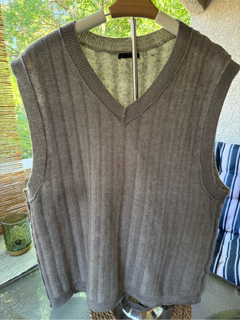 Zara Neutral Ribbed V-Neck Sleeveless Knit - Beige